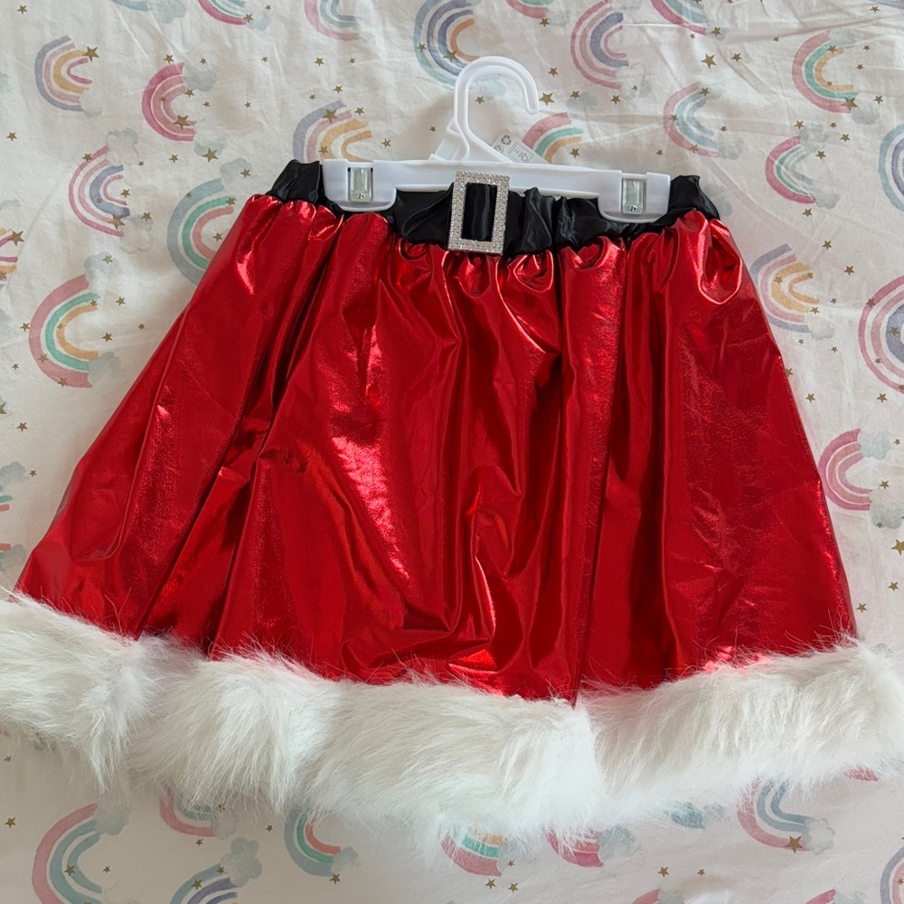 Festive Red and White Skirt with Black Belt